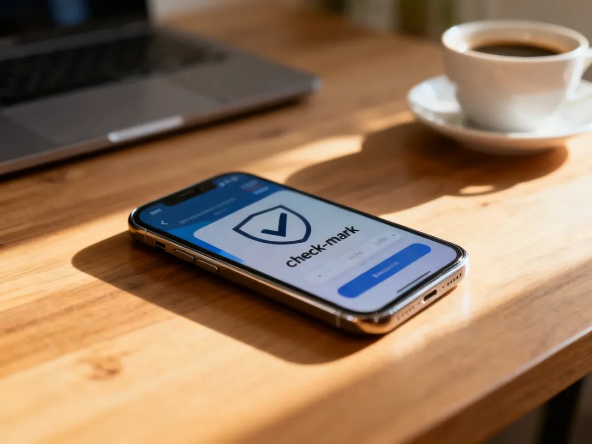 Smartfon z widocznym interfejsem płatności cyfrowej na drewnianym biurku, symbolizujący wygodne i bezpieczne zakupy online.