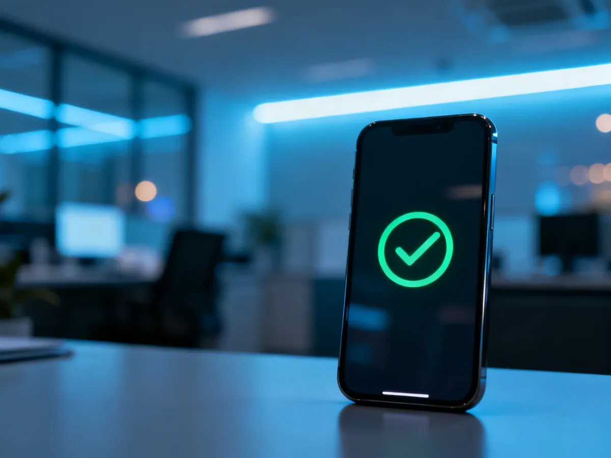 Smartfon z ikoną potwierdzenia płatności, symbolizujący nowoczesne i bezpieczne transakcje cyfrowe Tpay.